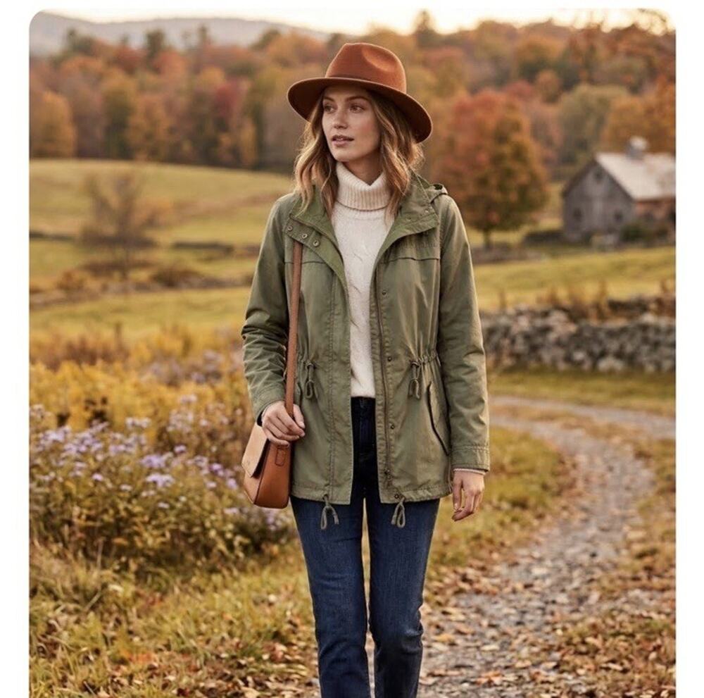 Banana Republic Hooded Anorak Jacket Sage Green Rain Utility Coat Size Small